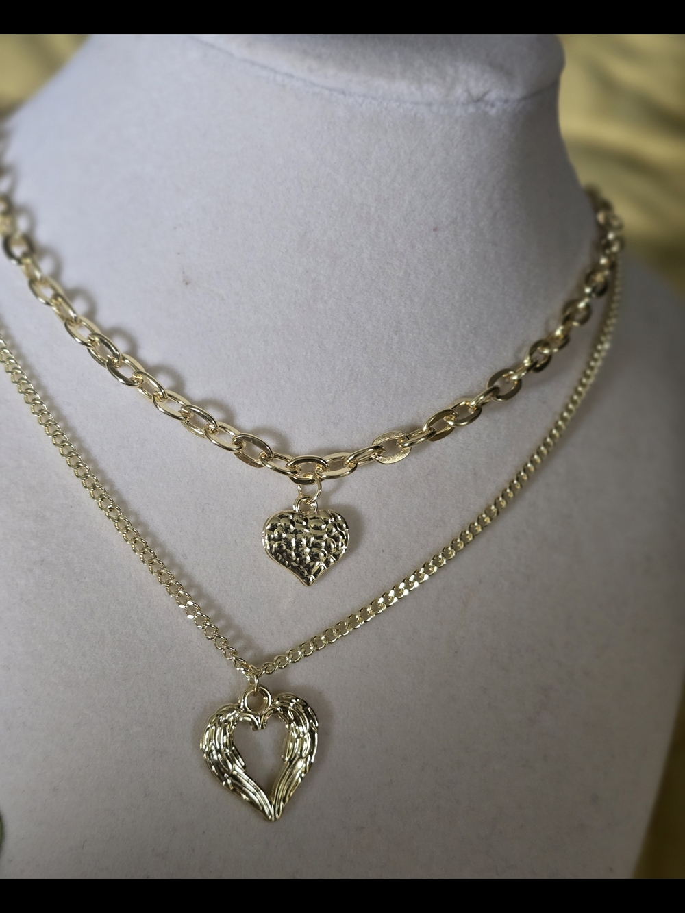 Gold Tone Heart Layered Necklace Set - Women's Jewelry